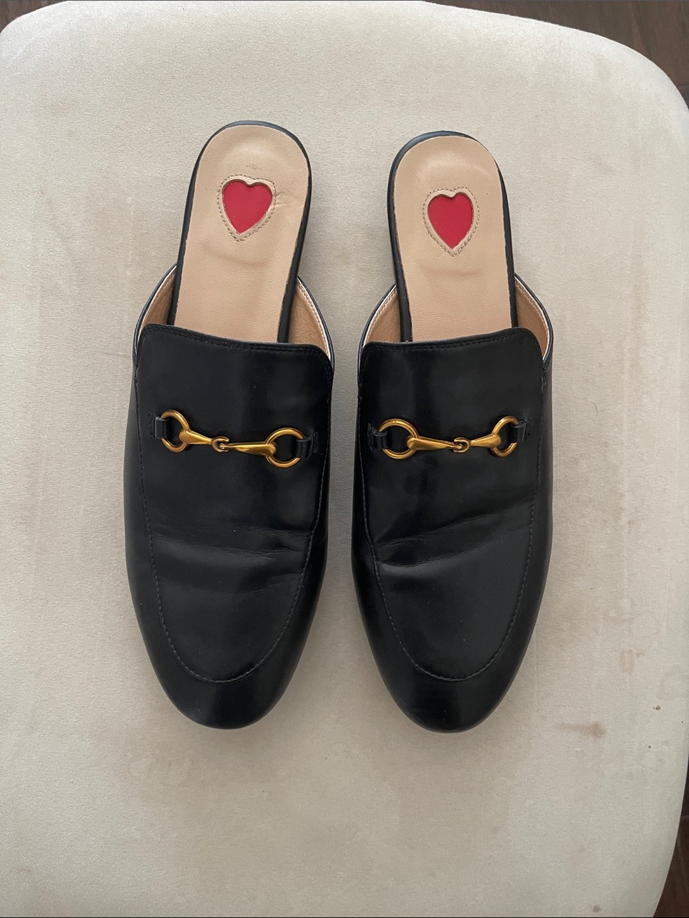 Black Leather Slip-On Mules with Gold Bit Detail